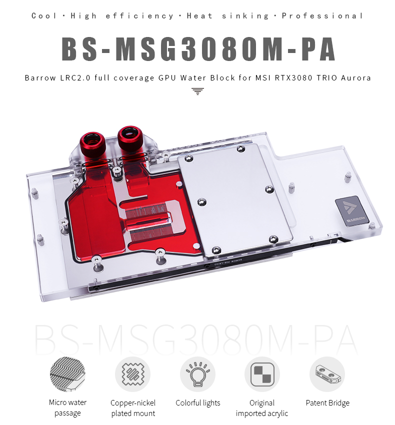 Barrow Gpu Liquid Cooling Block For Msi 3080 Gaming Trio Bs Msg3080m Pa Ebay
